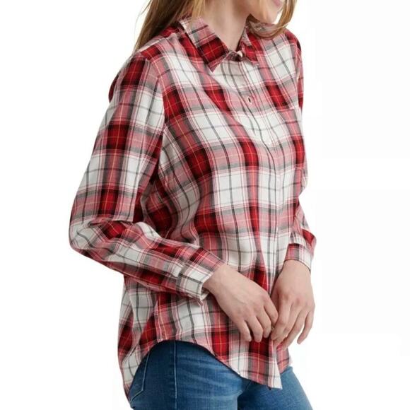 Lucky Brand Red Plaid Pearl Snap Button Down Sz S - Picture 1 of 14
